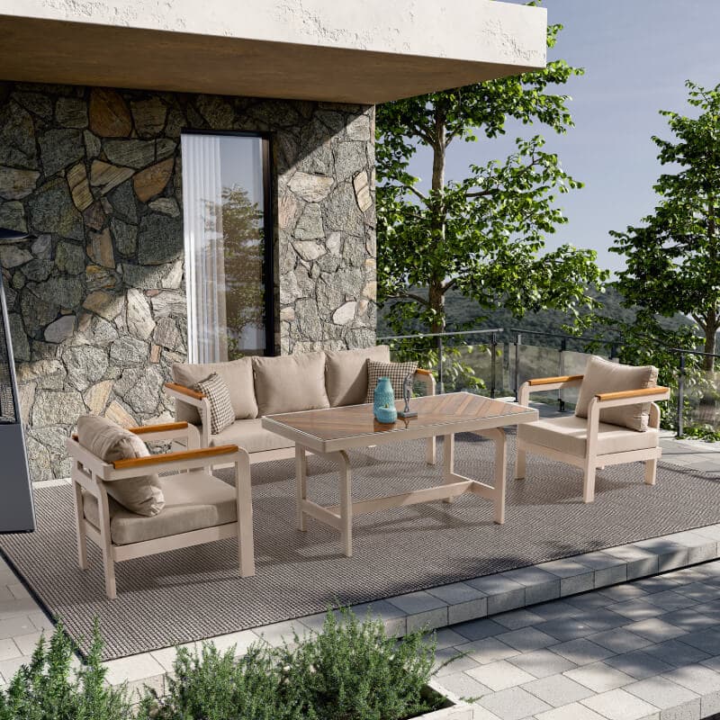 Madrid Üçlü Krem Oturma Grubu - Safranbolu Bahçe Mobilyası