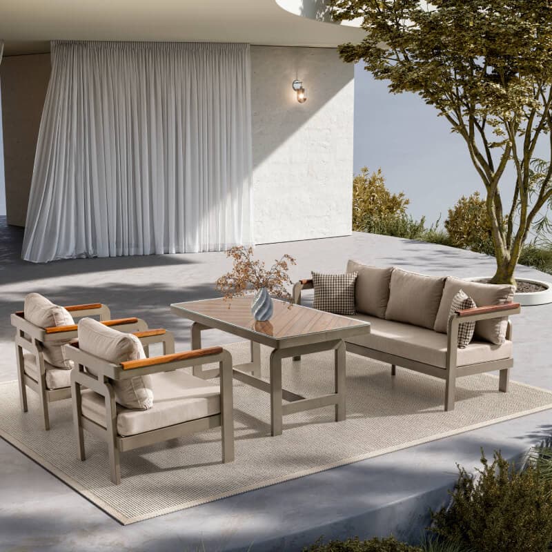 Madrid Üçlü Bej Oturma Grubu - Safranbolu Bahçe Mobilyası